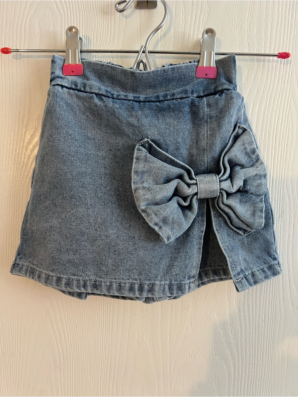 Girls Denim Skort with Decorative Bow - Blue